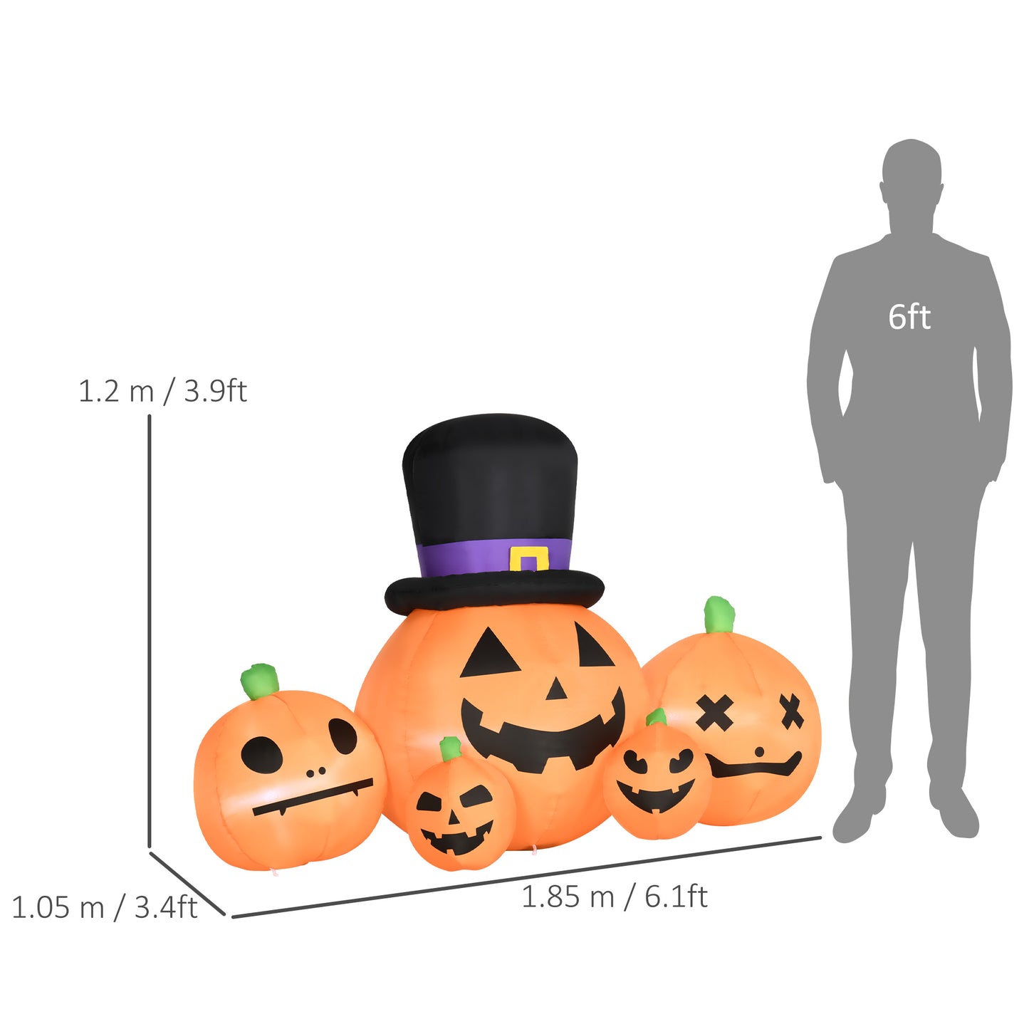 6ft Inflatable Halloween Decorations，Large Pumpkin in Hat with Four Small Pumpkins, Blow-Up Outdoor LED Display