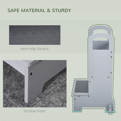Kitchen Helper for Children Step Stool,Hardwood Stepping Stool Learning Tower for Kids and Toddlers, Footstool, Grey