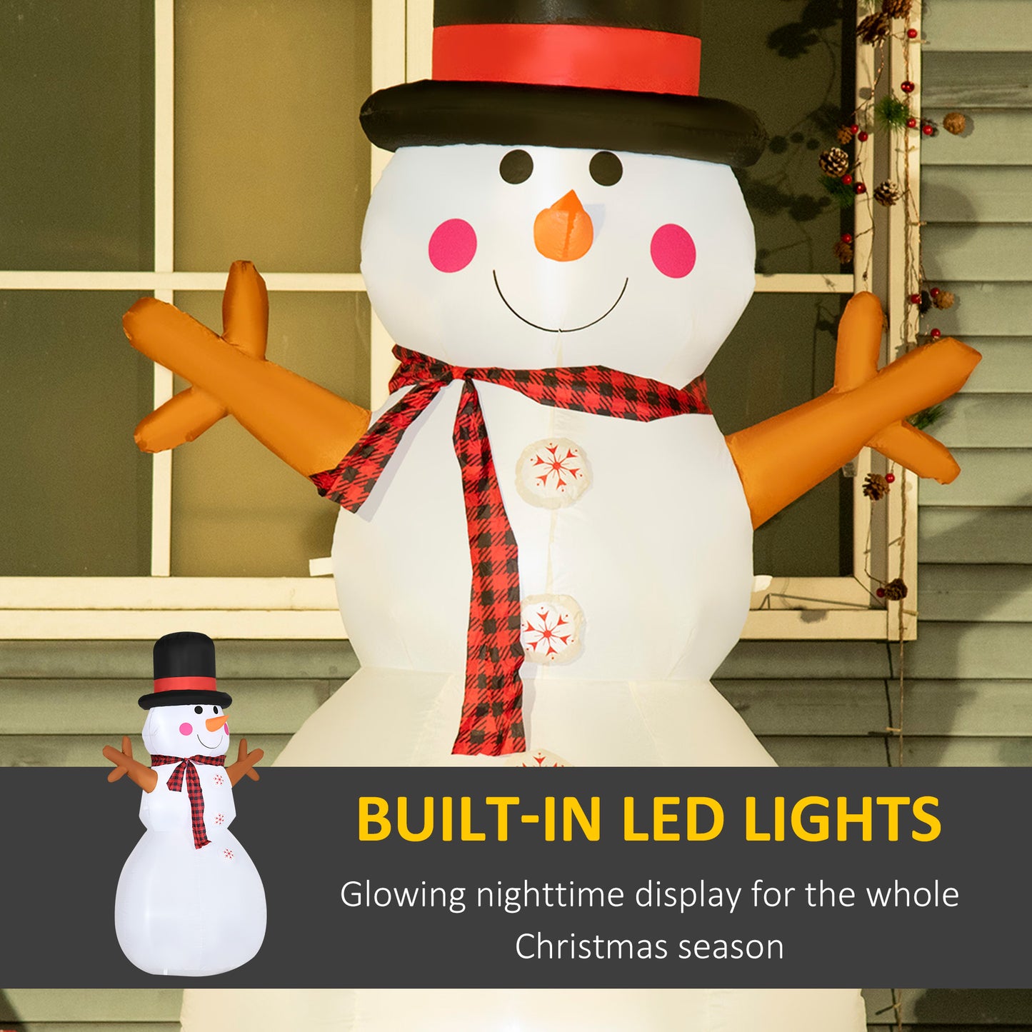 6ft Inflatable Snowman, Outdoor Indoor Christmas Decoration for Lawn with Hat Scarf LED Lights