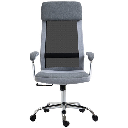 Office Chair Linen Mesh Fabric High Back Swivel Computer Task Desk Chair for Home with Arm, Wheels, Grey