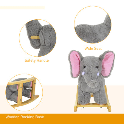 Elephant Rocking, Animal Rocker Wooden Kids Plush Ride On Elephant-Grey