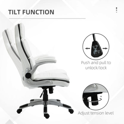 High Back Office Chair 360° Swivel Rocking Height Adjustable with Adjustable Armrest PU Leather White