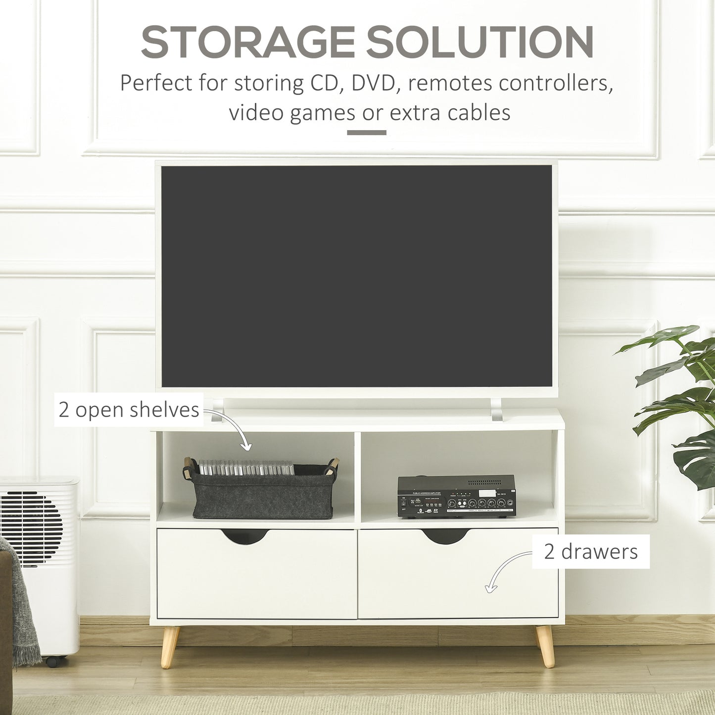 TV Stand with Shelf & Drawers Storage Cabinet Media Entertainment Center Modern White