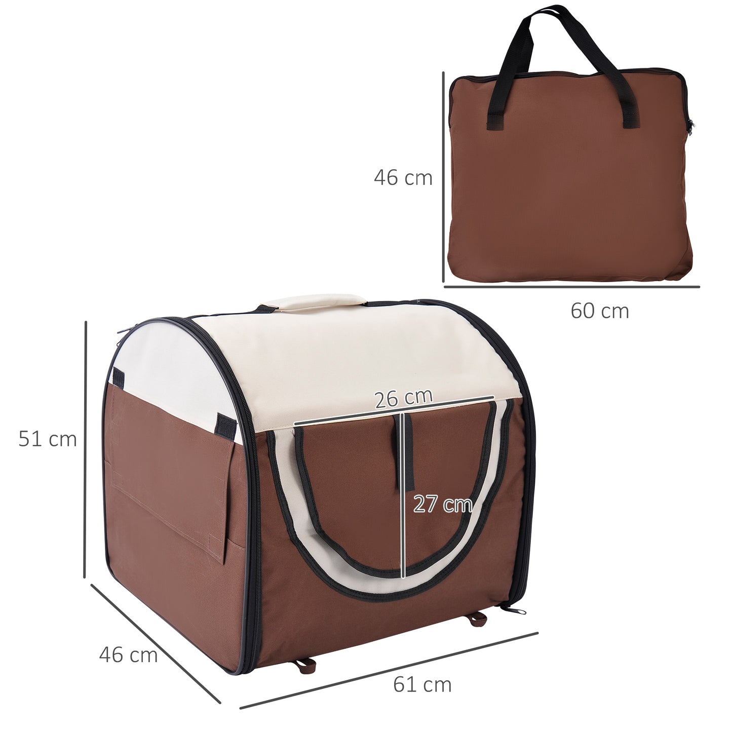 Small Dog Carrier, Folding Fabric Soft 61Lx46Wx51Hcm-Brown