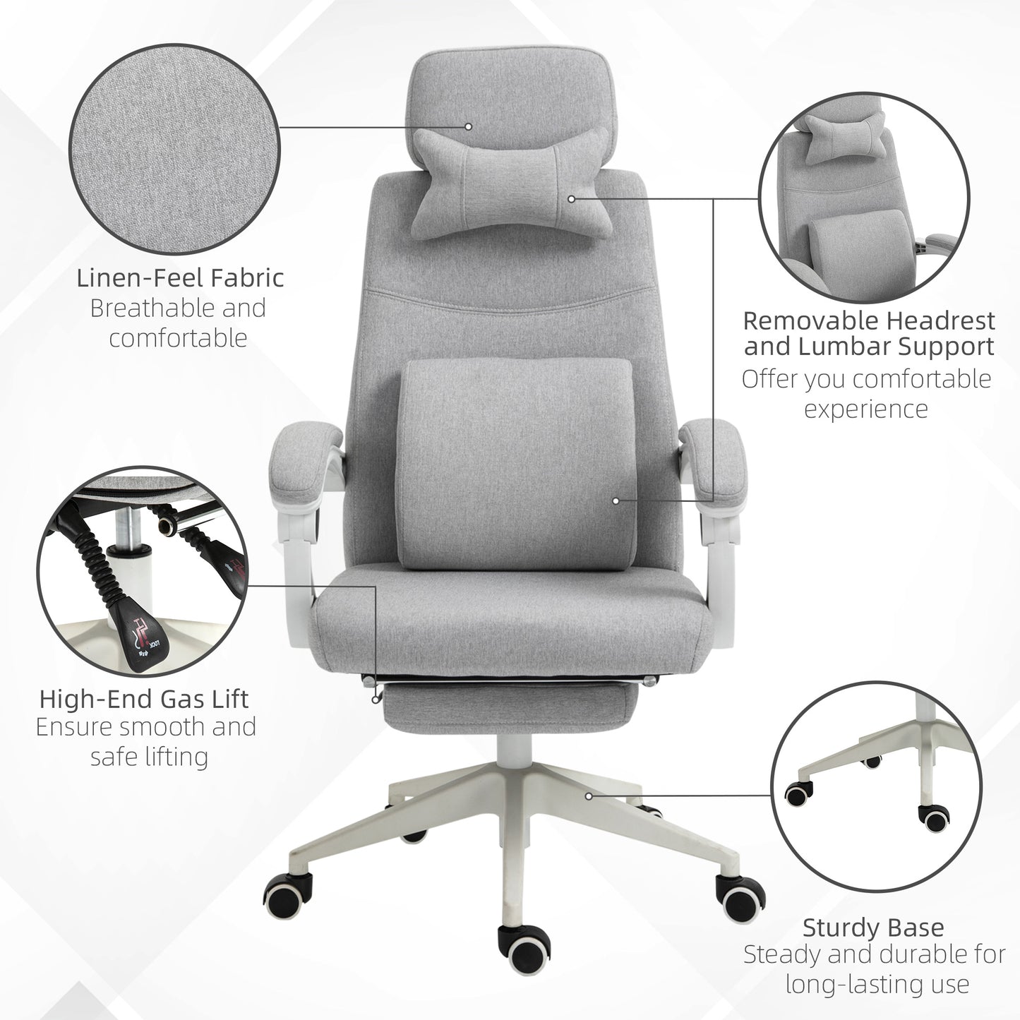 Polyester Ergonomic Neck & Back Support Office Chair Wheels Chair Computer Chair Home Office Chair Ergonomic Chair Grey