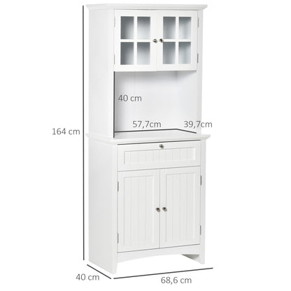 Kitchen Buffet and Hutch Wooden Storage Cupboard with Framed Glass Door,Microwave Space for Dining and Living Room, White