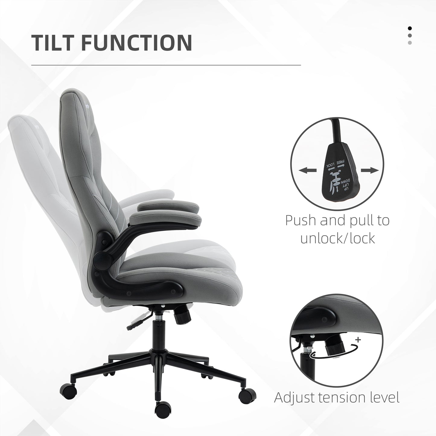 Home Office Chair, High-Back Computer Chair with Flip Up Armrests, Swivel Wheels and Adjustable Height, Light Grey