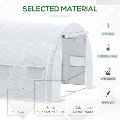 4 x 3 x 2 m Polytunnel Greenhouse, W/ Steel Frame Reinforced Cover Zippered Door&8 Windows White