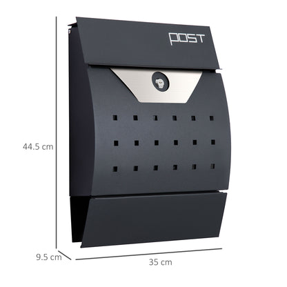 Lockable Mail Box, Wall-mounted, Steel-Black