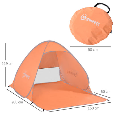 2 Person Pop up Beach Tent Hiking UV Protection Patio Sun Shade Shelter (Orange) Instant Camping Portable Automatic