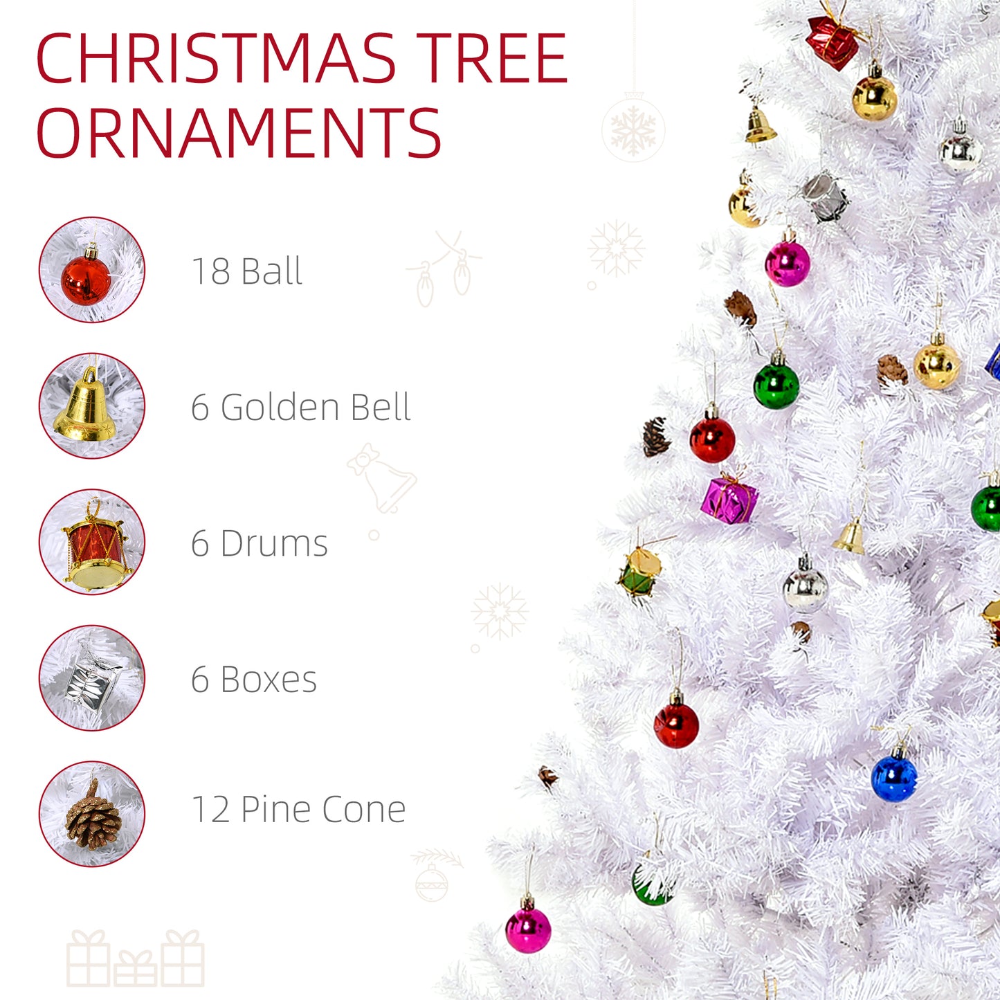 5ft Artificial White Christmas Tree Holiday Home Decoration Xmas Ornaments and Metal Stand