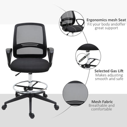 Tall Ergonomic Mesh Back Chair For Office Desk W/ Adjustable Height Footrest And 360 Swivel Black