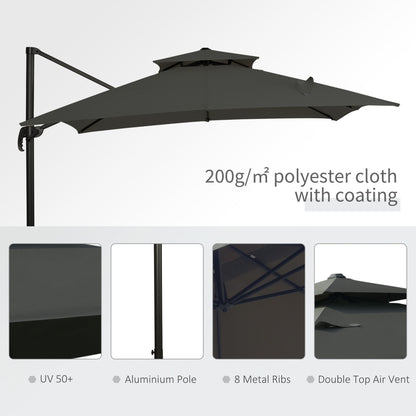 2.7 x 2.7(m) Garden Cantilever Roma Parasol with Aluminum Frame, Crank and Tilt, UV 50+, 360° Rotation, 180g Polyester Sun Shade Canopy