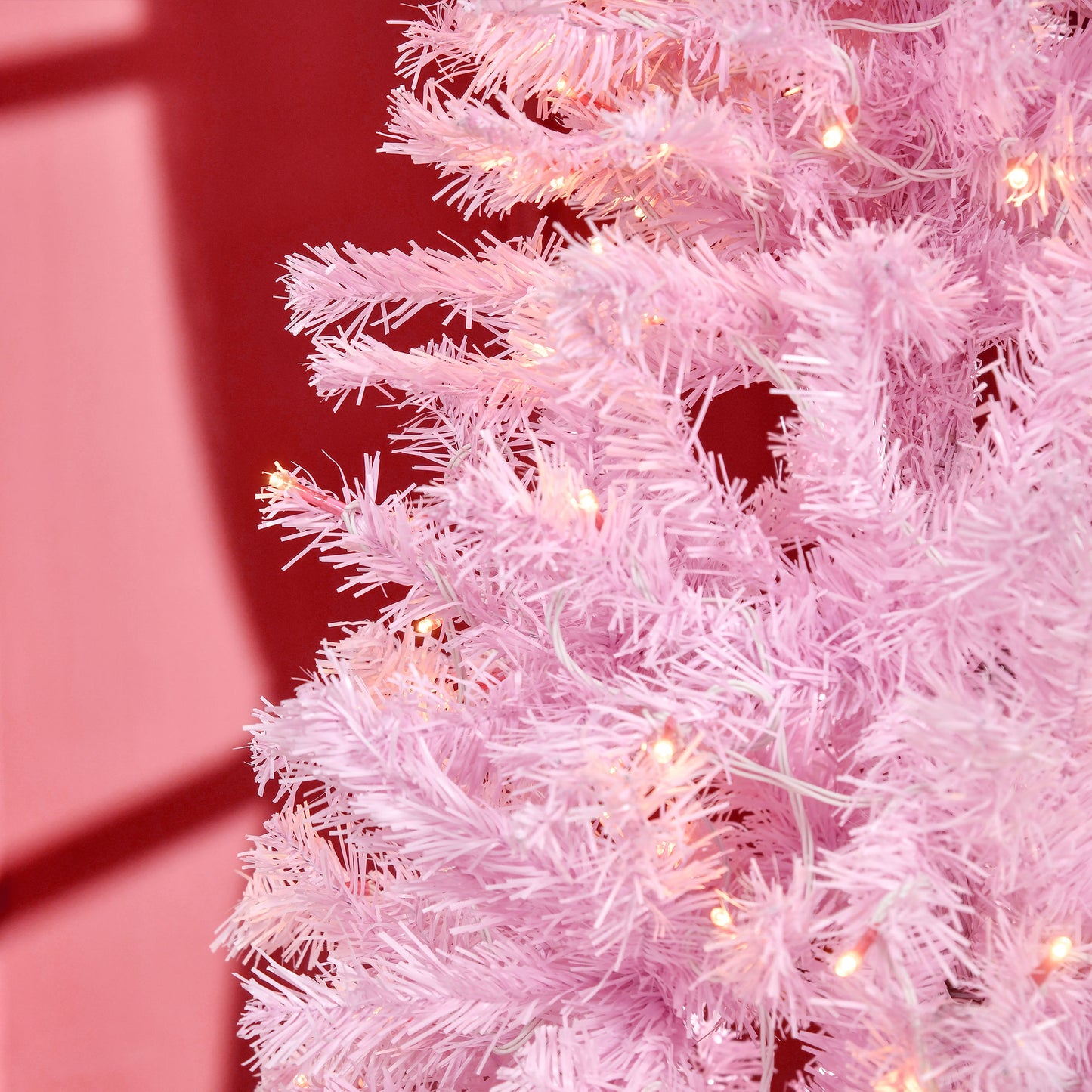 Pink Christmas Tree, 6FT Prelit Christmas Tree, Slim Artificial with Realistic Branches, Warm White LED Lights