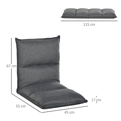 Floor Chair, Foldable, Linen Fabric, with 90°-180° Adjustable Backrest, Thick Seat Cushion, 45cm x 55cm x 67cm Grey