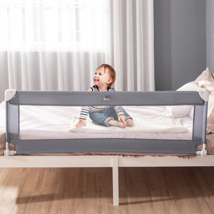 HOMCOM Toddler Bed Rail Foldable Safety Barrier Fold Down Bed Guard for Flat & Slat Bed, 150 x 50cm, Grey  