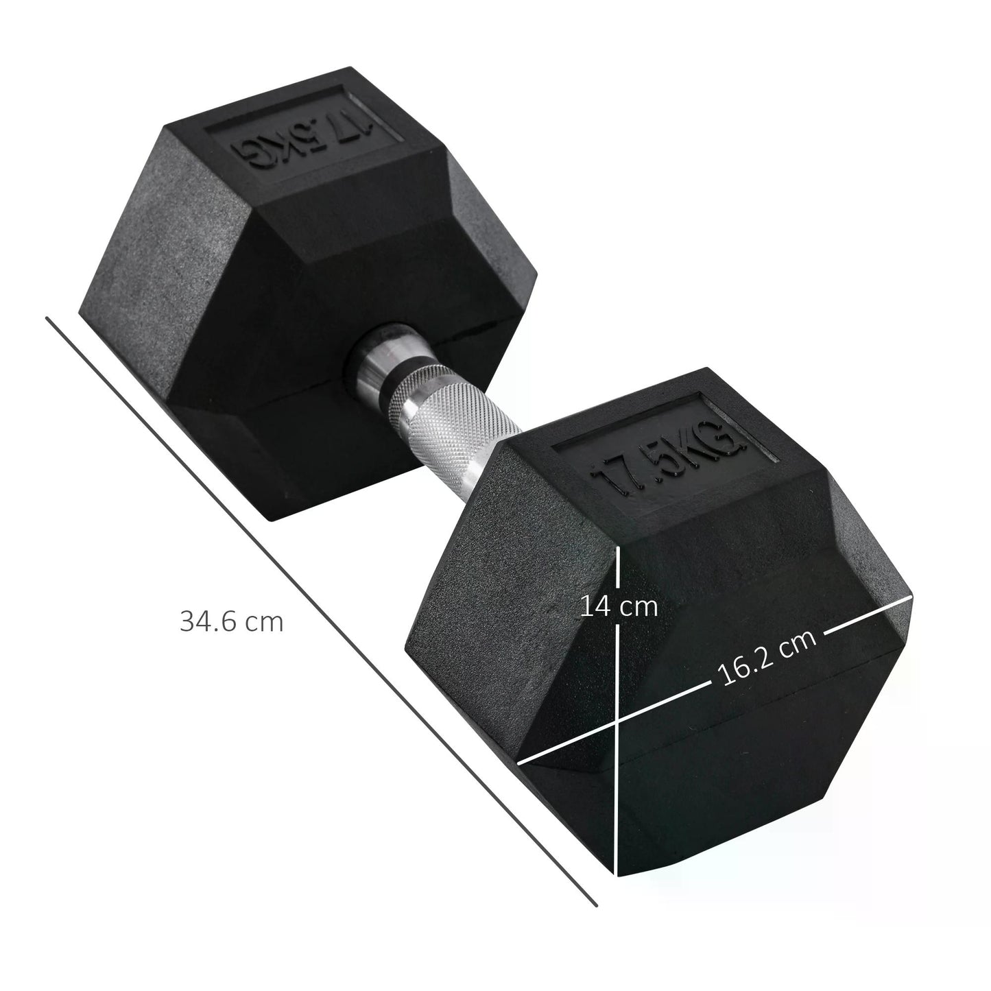 17.5KG Single Rubber Hex Dumbbell Portable Hand Weights Dumbbell Home Gym Workout Fitness Hand Dumbbell  Aosom IE