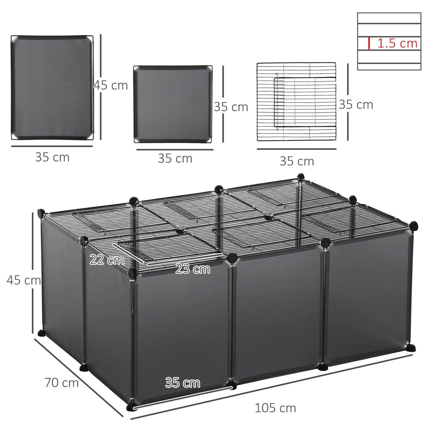 Dog Playpen DIY Foldable Expandable with Door Bottom 22 Panels Small Animal Cage for Guinea Pigs, Rabbit, Chinchilla, Grey