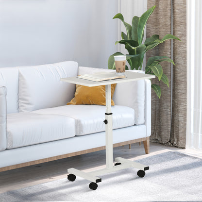 Laptop Movable Desk, Rolling Laptop Stand with Wheels, Height Adjustable Sofa Side Table for Home Office, White