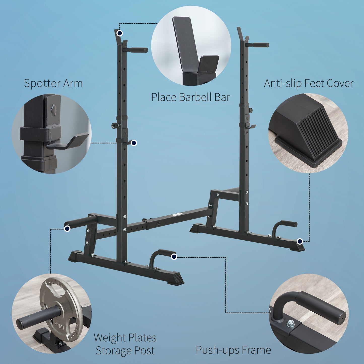 Multi-Function Barbell Squat Rack Stand, Heavy-Duty Strength Training Dumbbell Rack, Height Adjustable Weight Lifting Black