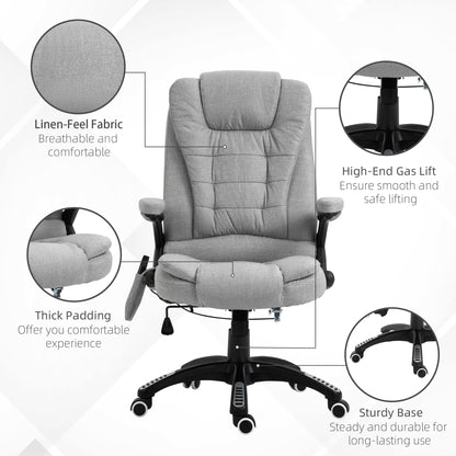 Massage Office Chair Recliner Ergonomic Gaming Heated Home Office Padded  Linen-Feel Fabric & Swivel Base Light Grey