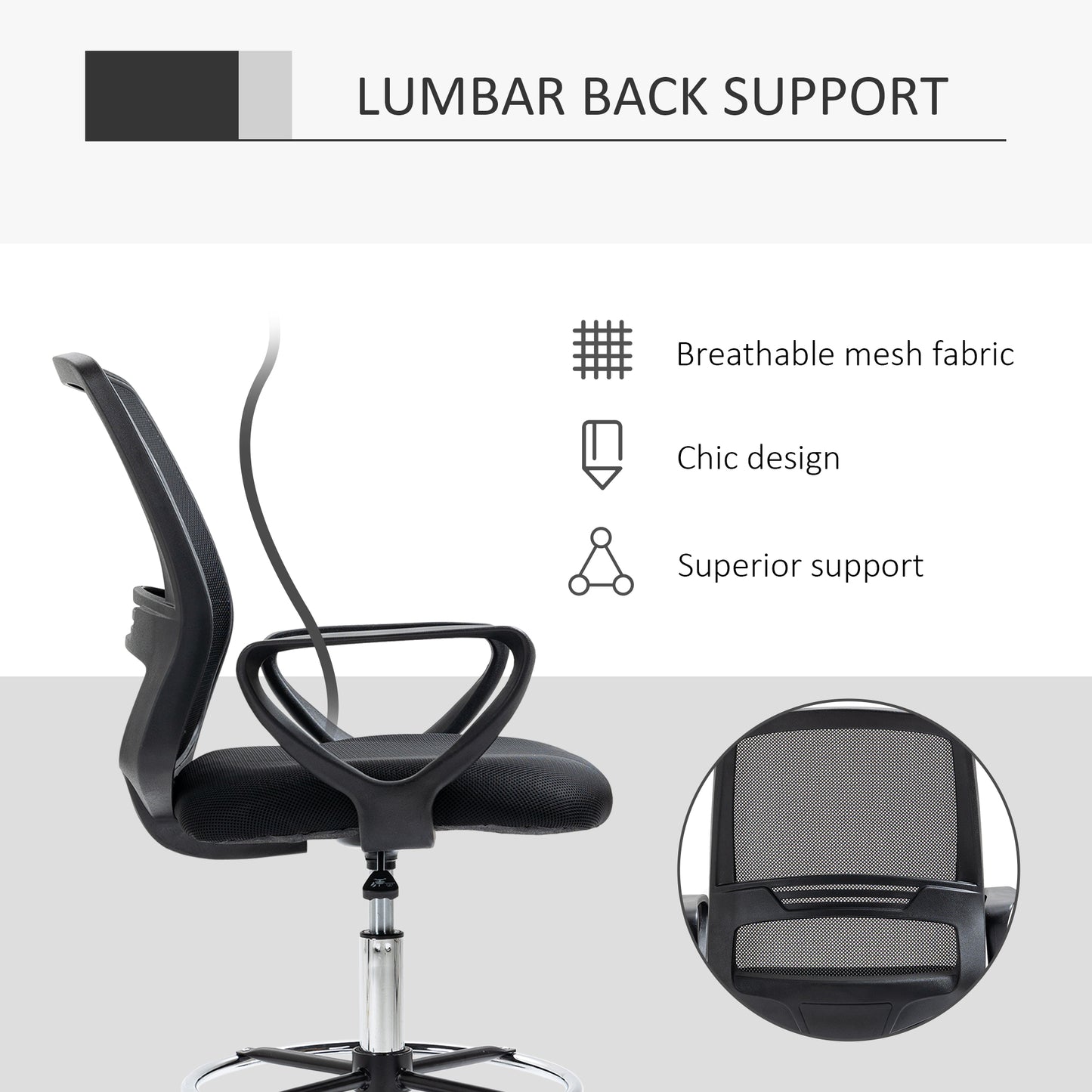 Tall Ergonomic Mesh Back Chair For Office Desk W/ Adjustable Height Footrest And 360 Swivel Black