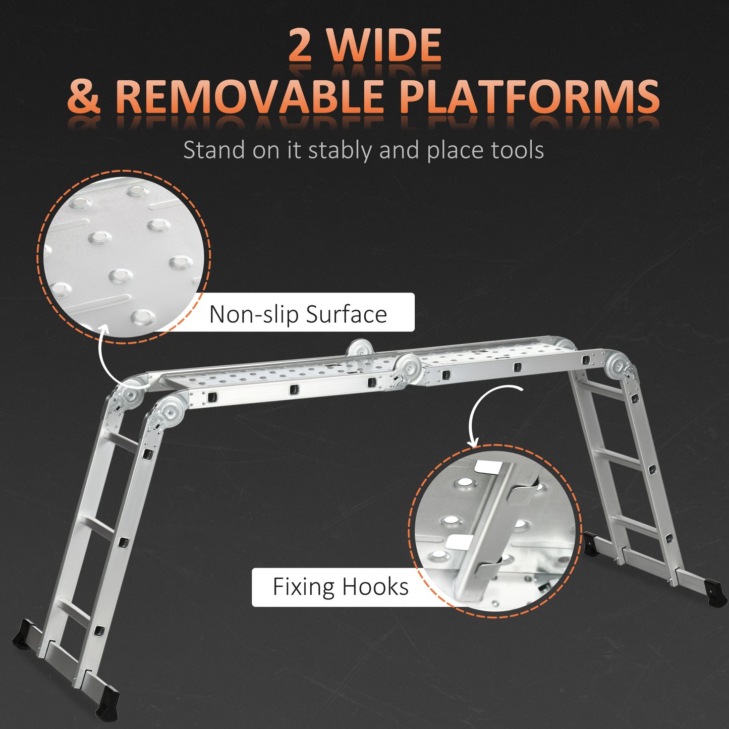 3.4M 5-in-1 Telescoping Ladder with 2 Safety Platforms, Alloy Aluminium Multi Purpose 4-Fold Collapsible Ladder with 12 Steps