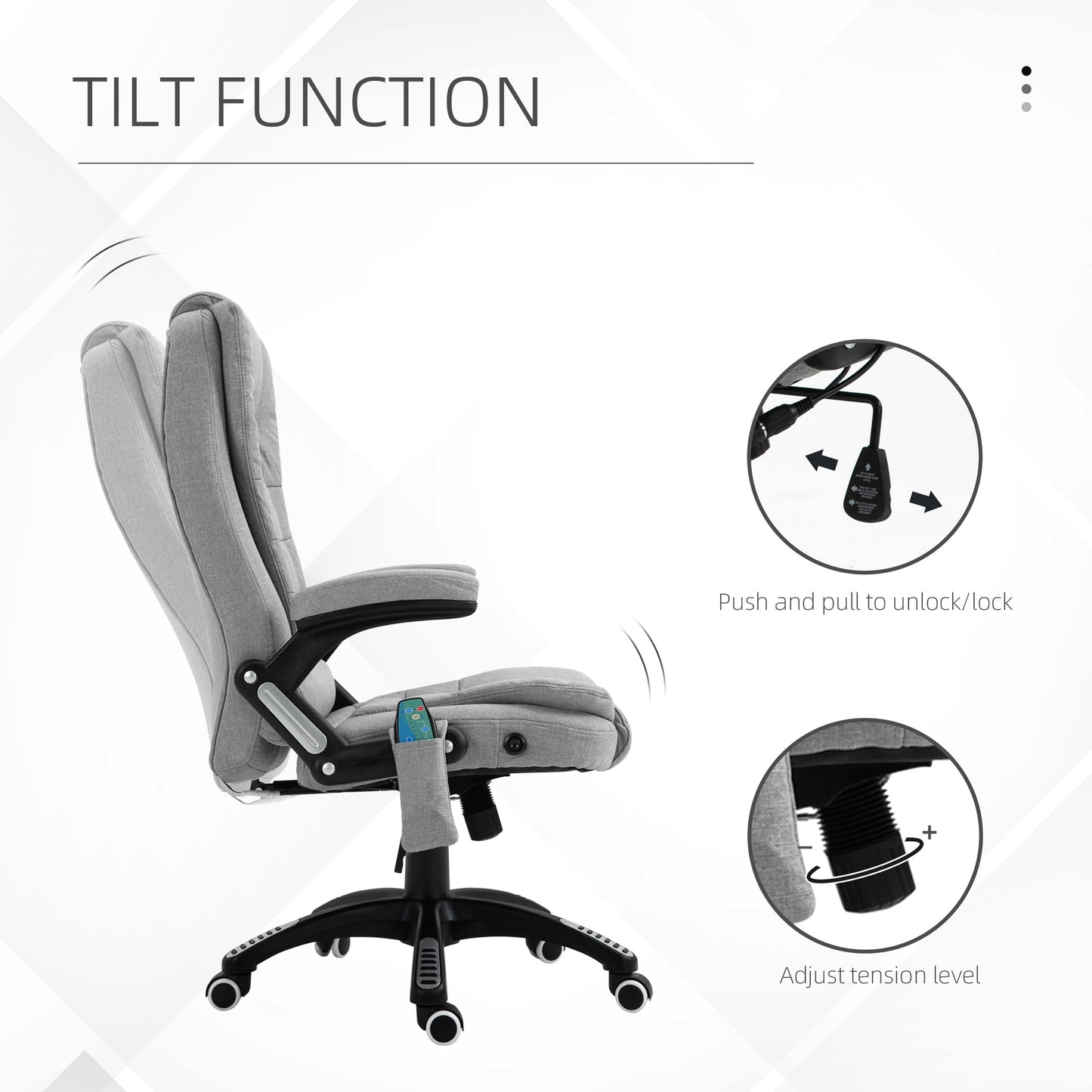 Massage Office Chair Recliner Ergonomic Gaming Heated Home Office Padded  Linen-Feel Fabric & Swivel Base Light Grey