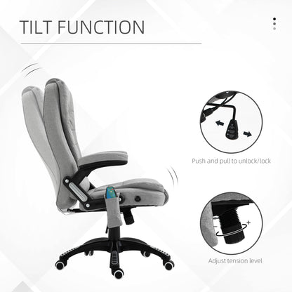 Massage Office Chair Recliner Ergonomic Gaming Heated Home Office Padded  Linen-Feel Fabric & Swivel Base Light Grey