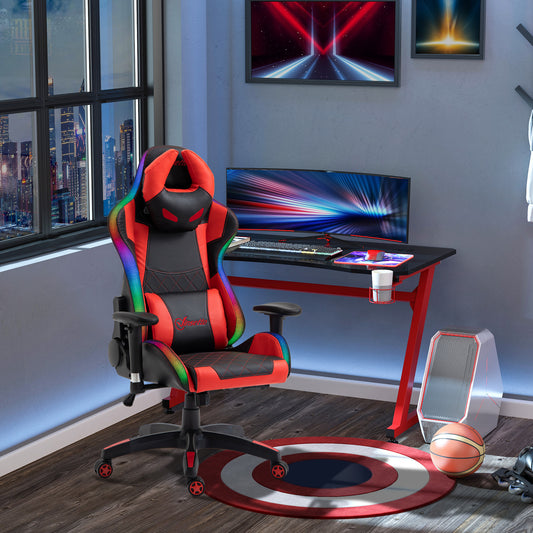 Vinsetto Reclining Gaming Chair with LED Lights, Ergonomic, Lumbar Support, Adjustable Armrest, 