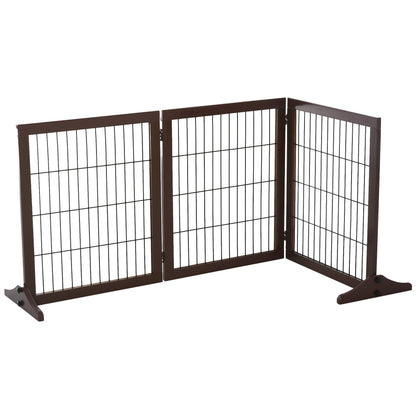 Dog Safety Gate, 3 Panel, Pine Frame Indoor Foldable Dog Barrier w/Supporting Foot Dividing Line