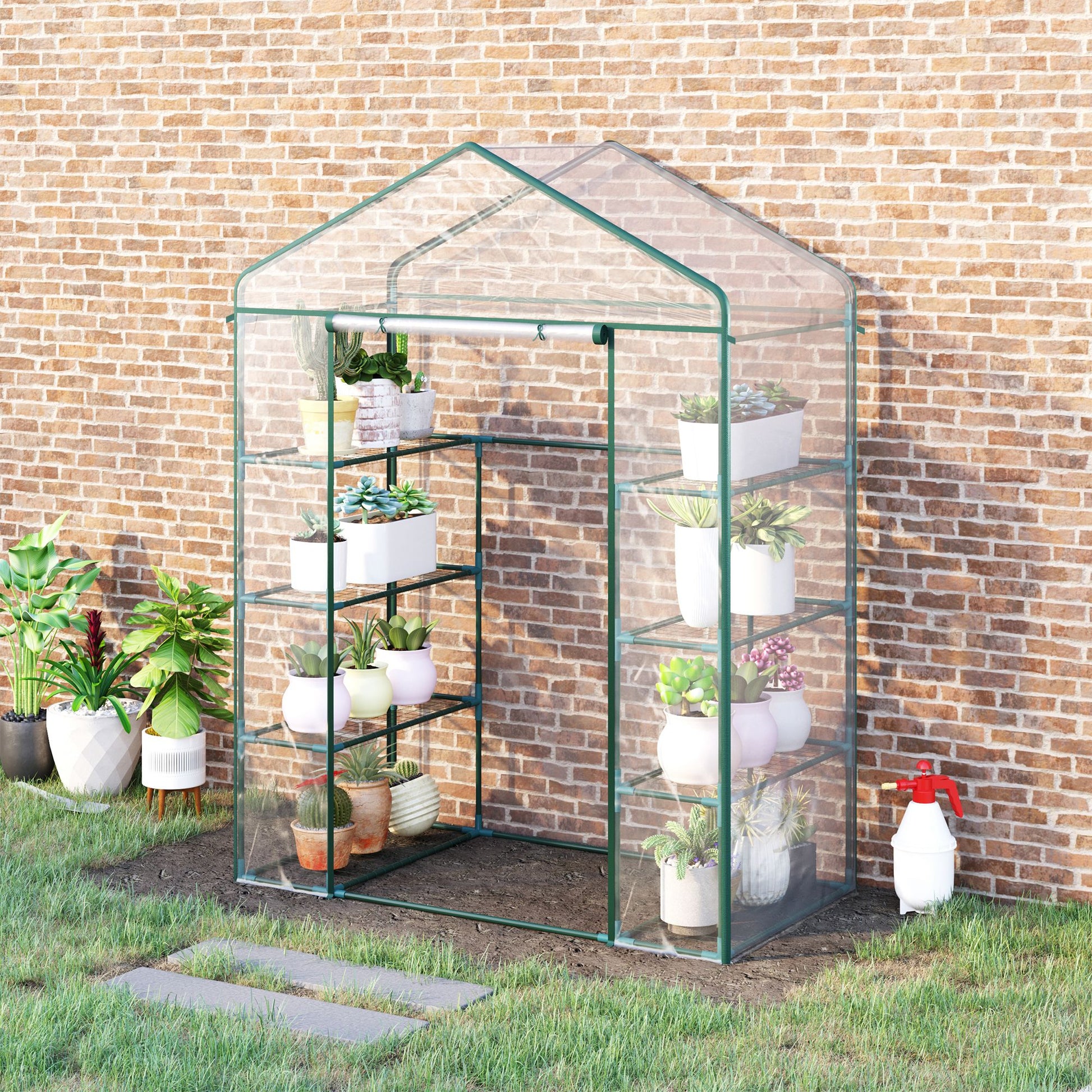 Outsunny Greenhouse Steel Frame Polytunnel -Deep 143Lx73Wx195H cm Green  