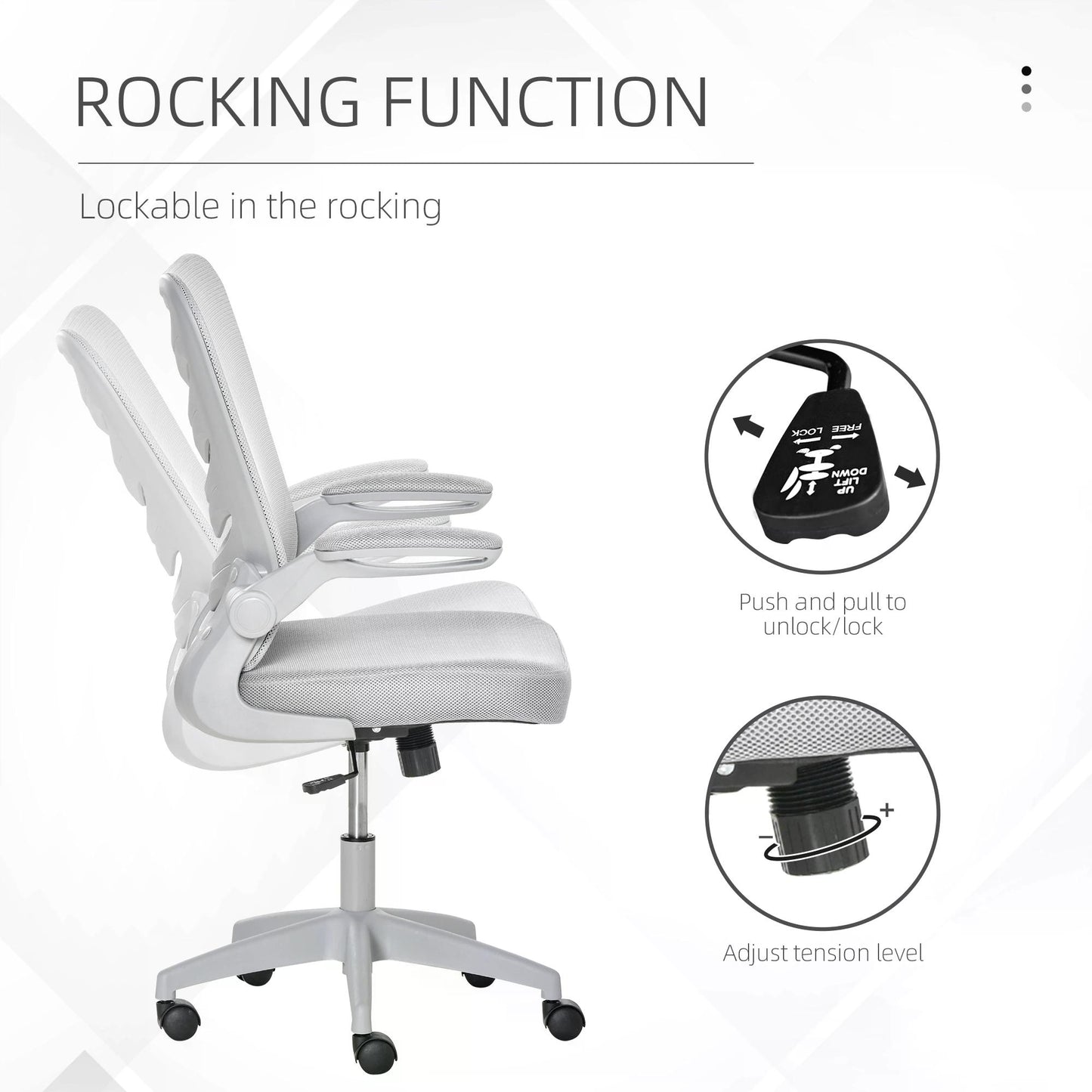 Mesh Office Chair for Home Swivel Task Desk Chair with Lumbar Back Support, Flip-Up Arm, Adjustable Height, Grey