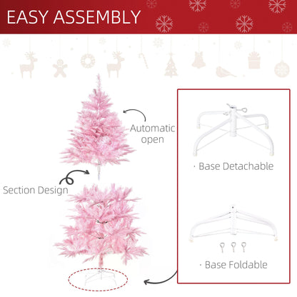 Pink Christmas Tree, 5FT Artificial Christmas Tree, Holiday Xmas Holiday Tree Decoration with Automatic Open for Home Party