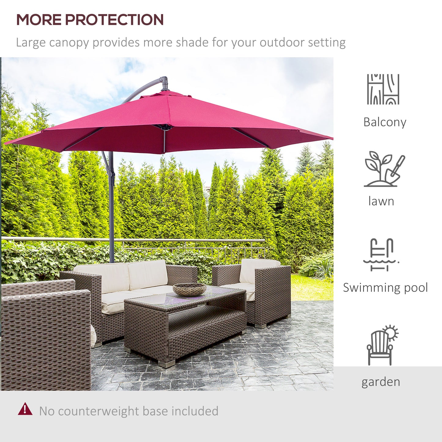 3m Garden Hanging Umbrella Parasol Sun Shade Banana Rattan Set Cantilever-Red