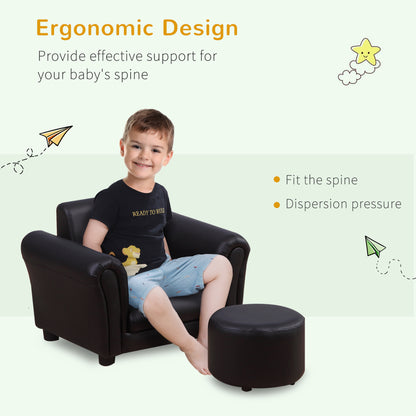 Childrens Armchair, W/Footstool-Black