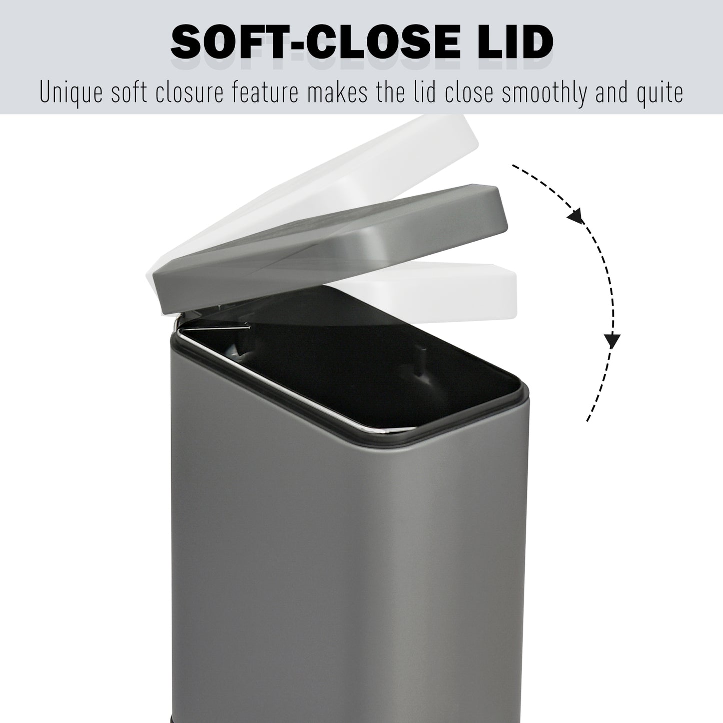 5L Pedal Bin, Bathroom Bin Small, Steel, with Quiet-Closed Lid, Silent and Gentle Open, Oversized pedal, Back Pull Ring