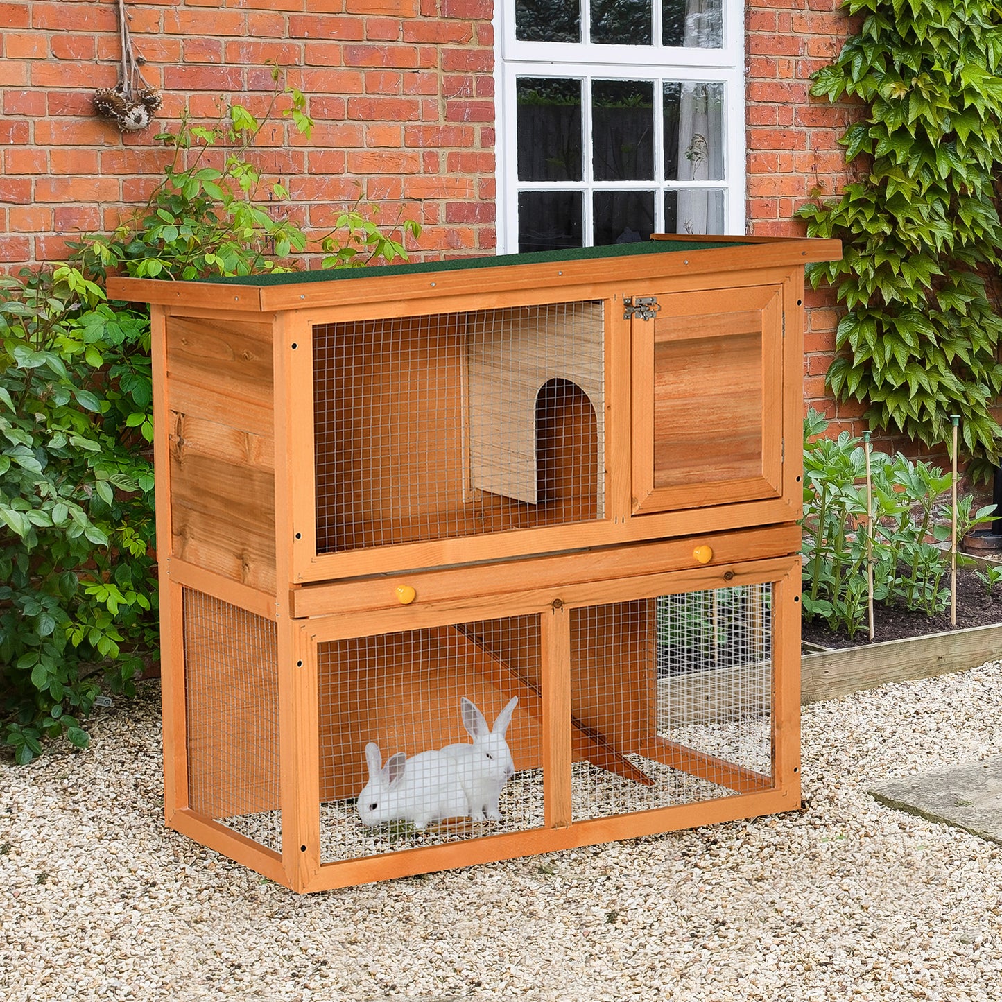 Pawhut Wooden  90cm 2 Tiers Rabbit Hutch 