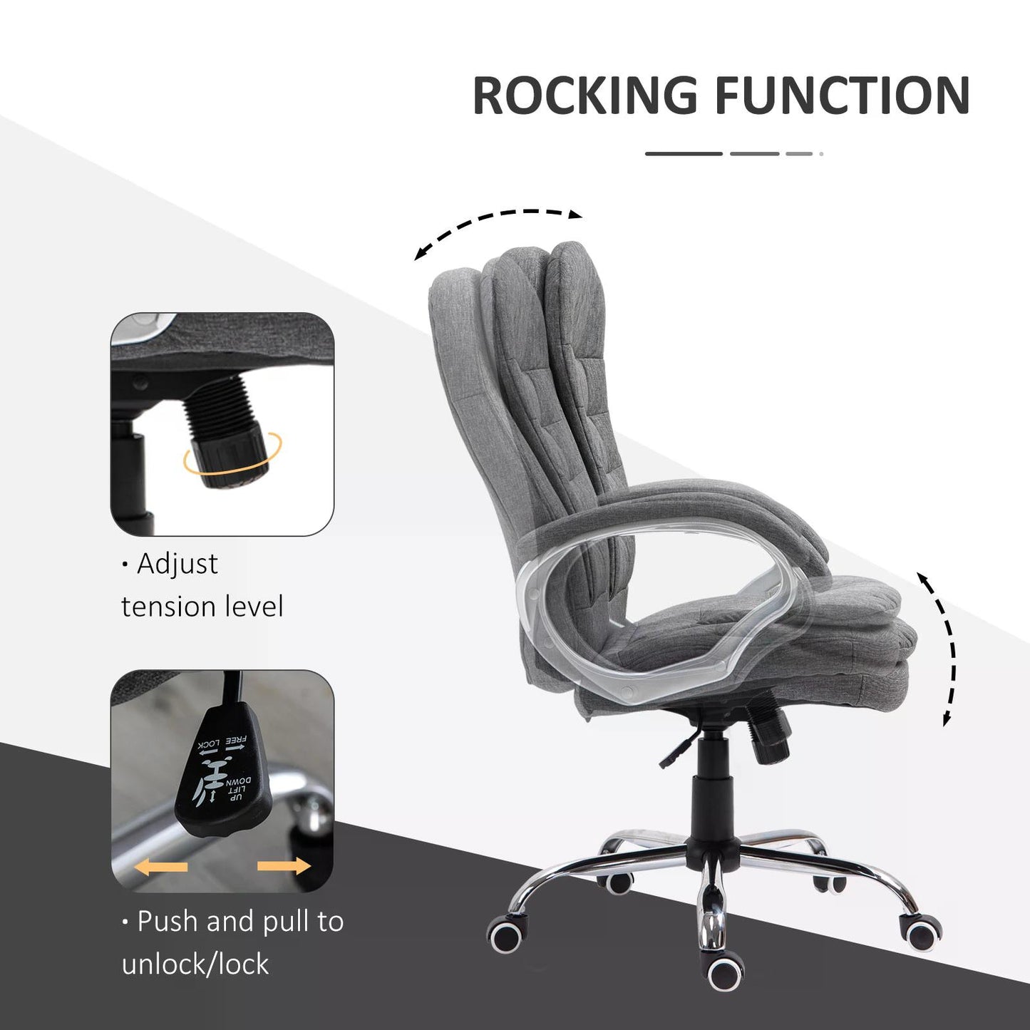 Office Chair Rock 360° Rolling Lumbar Support Adjustable Height Work Wheels Chair Computer Chair Home Office Ergonomic -Grey