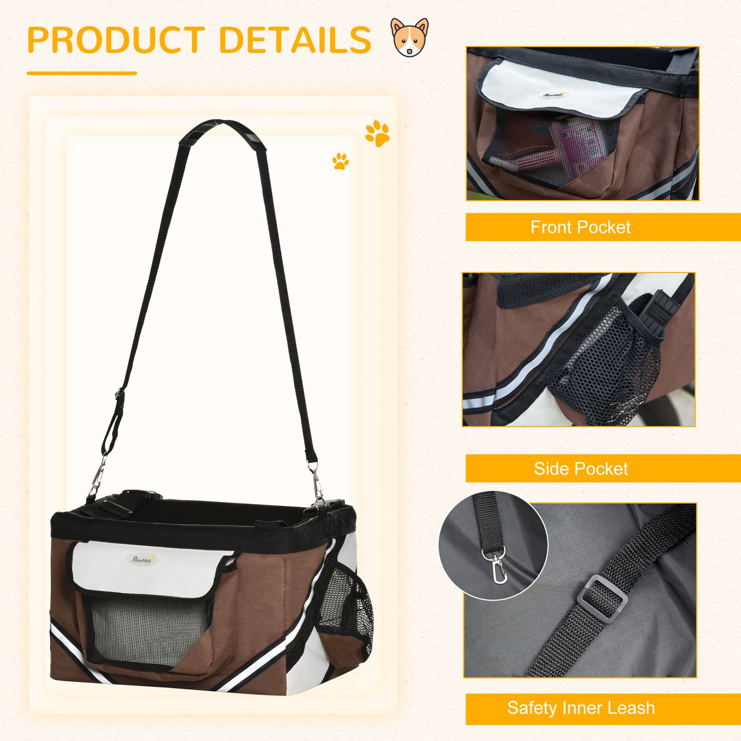 Cat Carrier, Dog Carrier, Dog Travel Crate, Folding Fabric Soft 38L x 27W x 26Hcm-Brown