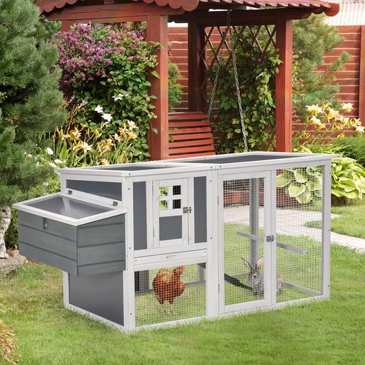 PawHut Deluxe Chicken Coop Hen House Wooden Poultry Cage w/ Outdoor Run Nesting Box Removable Tray 162 x 76.5 x 79.5cm 