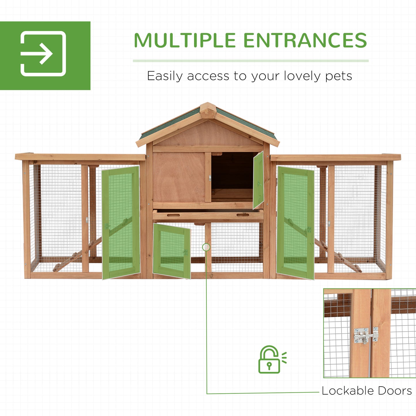 Hen Coop, with Comfortable Nesting Box & Fun Outdoor Run 204 x 85 x 93cm