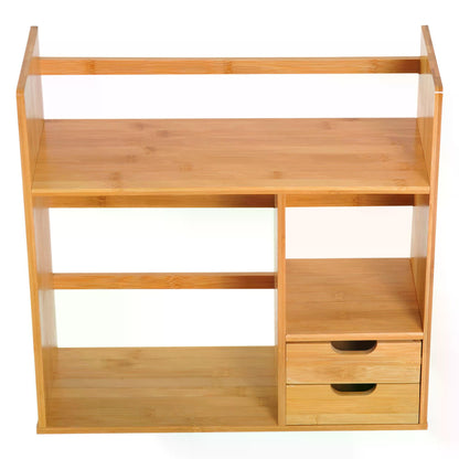 Wooden Bookshelf, Storage Shelves, 180 Degree Rotatable 2 Drawers