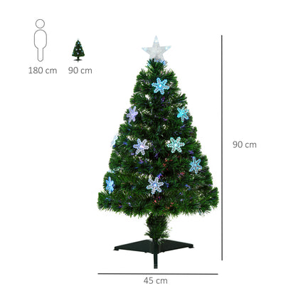 3ft 90cm Green Fibre Optic Artificial Christmas Tree W/