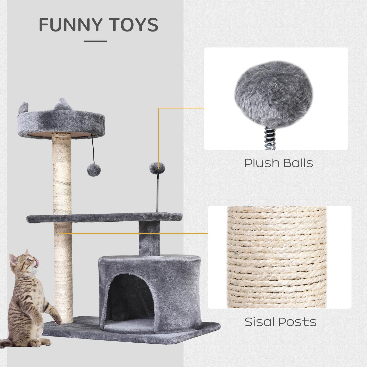 81cm Cat Tree Cat Tower Scratching Post Climbing Tree for Kitten Activity Center Grey