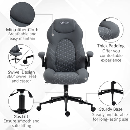 High-Back Home Office Chair, Computer Desk Chair, Height Adjustable w/Flip Up Armrests, Swivel Seat, Tilt Function, Dark Grey