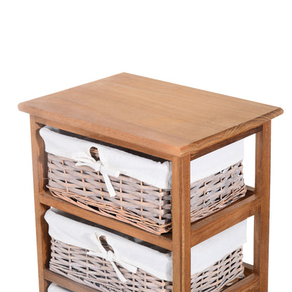 5 Drawer Chest of Drawers  Tall Storage Unit, Wooden Frame W/Wicker Woven Baskets