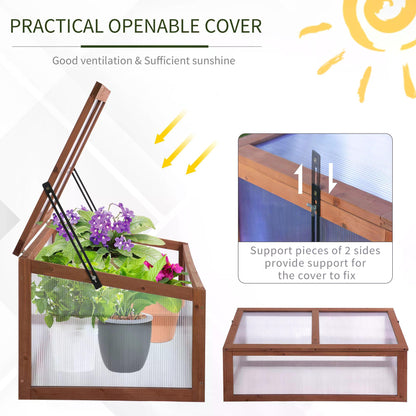 Square Wooden Greenhouse for Plants Outdoor with Openable & Tilted Top Cover, PC Board, Brown, 100 x 65 x 40cm