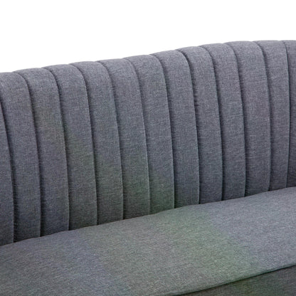 2-seater Loveseat, Armless, Double Seat, Padded Linen Wood Leg Dark Grey