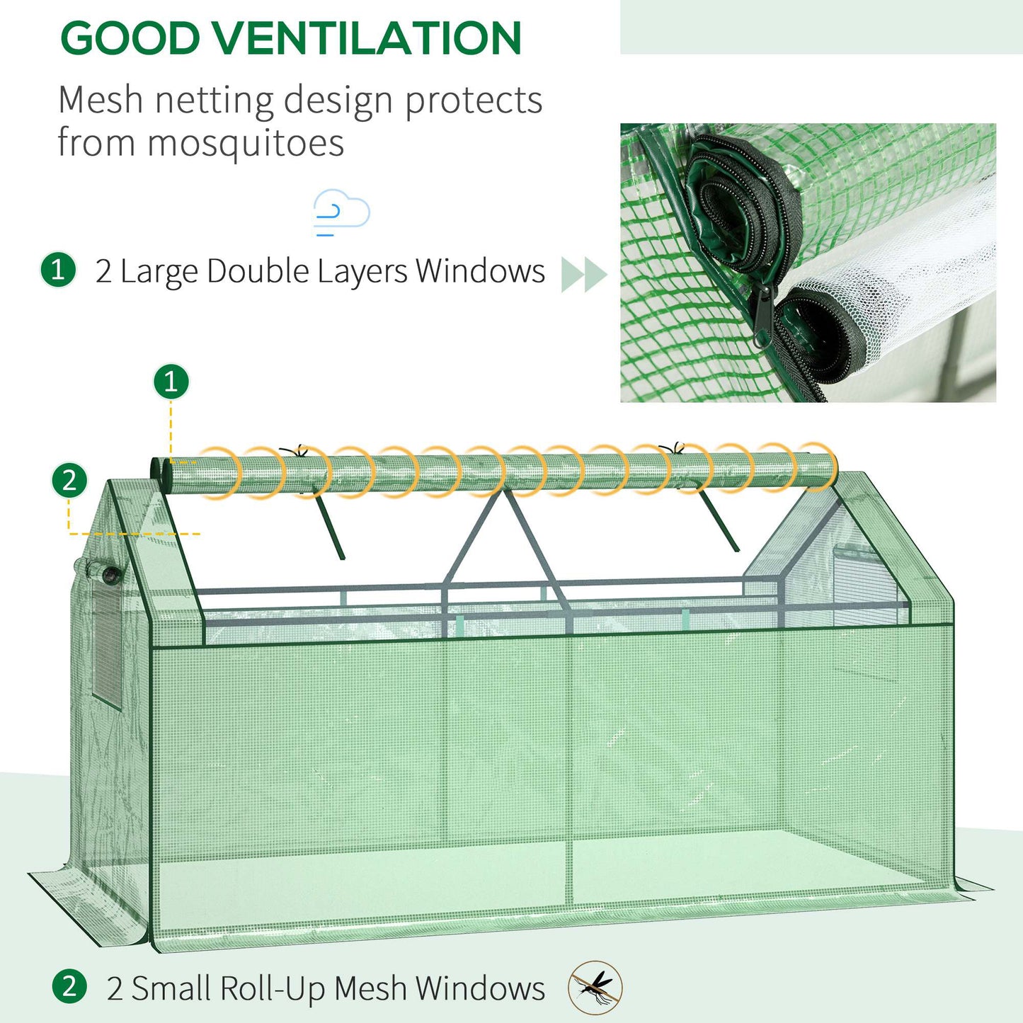 Mini Greenhouse Portable Garden Growhouse for Tomatoes Plants with Large Zipper Windows 180 x 92 x 92cm,Green